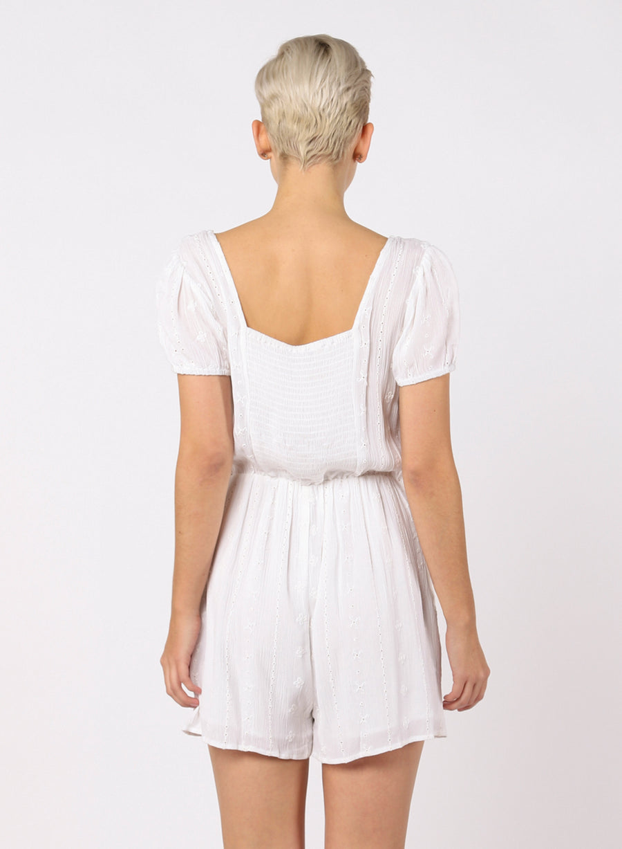 DEX PUFF SLEEVE EYELET ROMPER