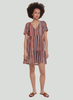 DEX V NECK TIERED MINI DRESS